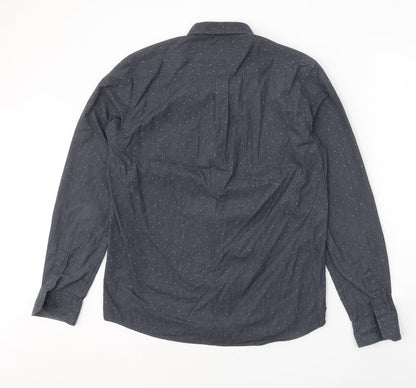 Steel & Jelly Mens Grey Geometric Cotton Button-Up Size L Collared Button