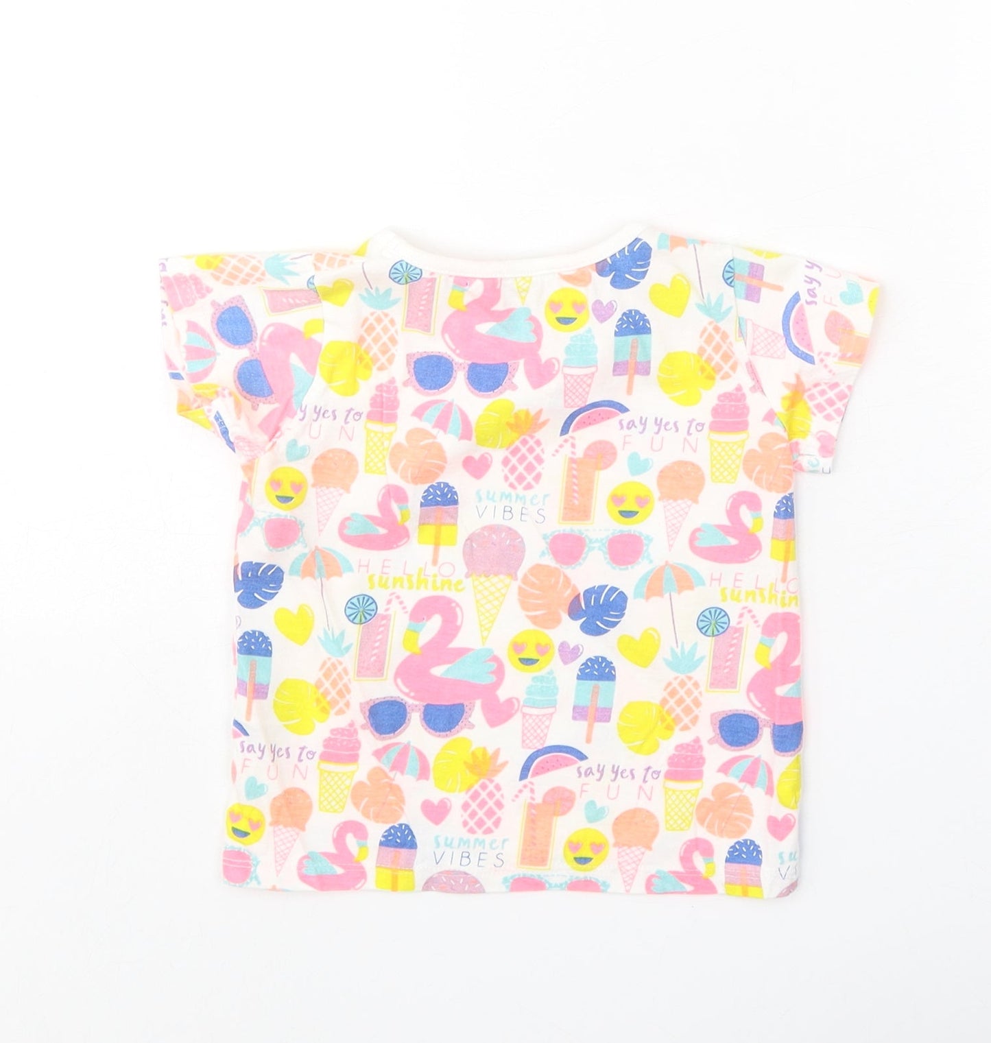 Evie Angel White Geometric Cotton Basic T-Shirt Size 18-24 Months Round Neck Pullover - Summer Vibes