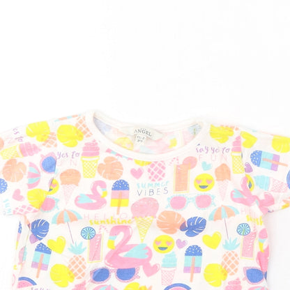 Evie Angel White Geometric Cotton Basic T-Shirt Size 18-24 Months Round Neck Pullover - Summer Vibes