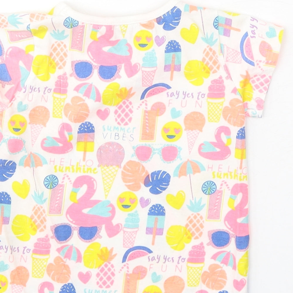 Evie Angel White Geometric Cotton Basic T-Shirt Size 18-24 Months Round Neck Pullover - Summer Vibes