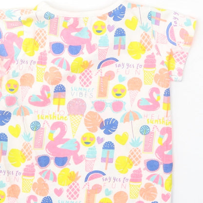 Evie Angel White Geometric Cotton Basic T-Shirt Size 18-24 Months Round Neck Pullover - Summer Vibes