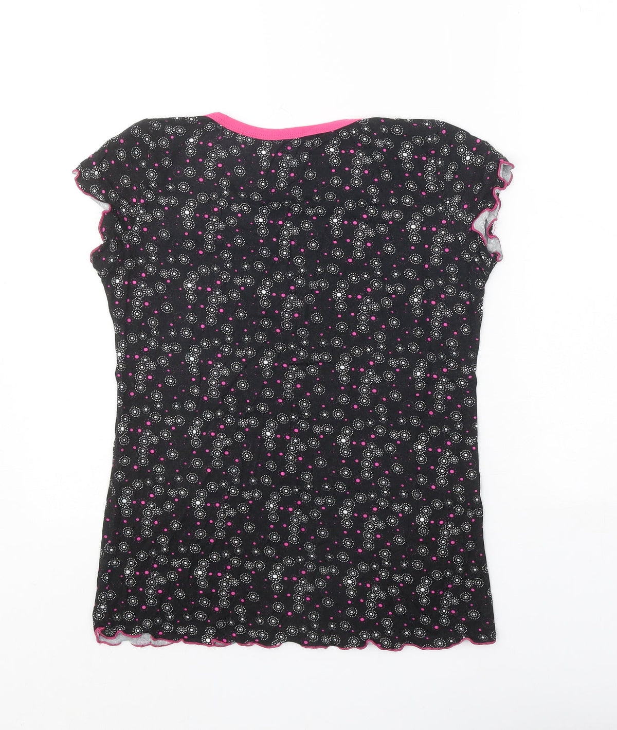 Nebula Womens Black Geometric Polyester Basic T-Shirt Size M Round Neck - Lettuce Hem