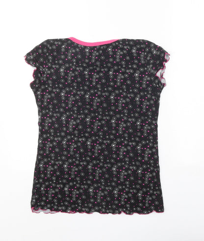 Nebula Womens Black Geometric Polyester Basic T-Shirt Size M Round Neck - Lettuce Hem