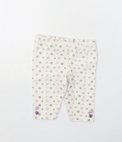 Minoti Girls White Geometric Cotton Capri Leggings Size 6-9 Months Pullover