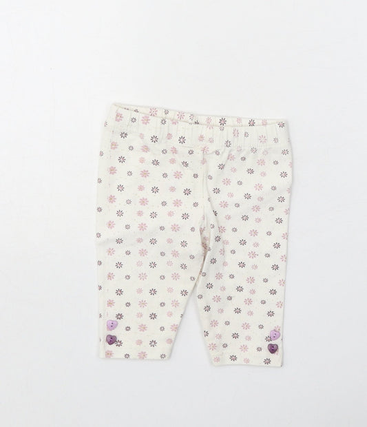 Minoti Girls White Geometric Cotton Capri Leggings Size 6-9 Months Pullover