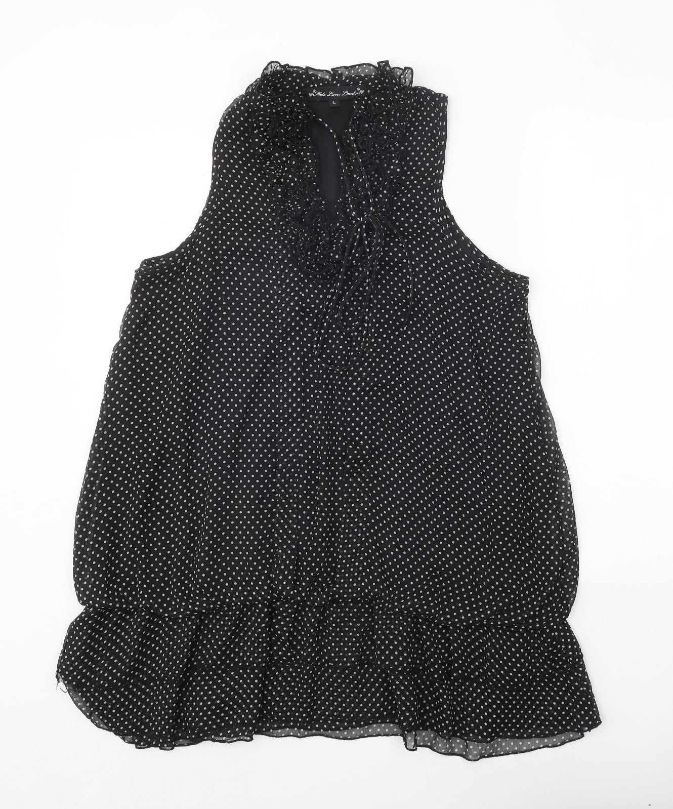 Mela London Womens Black Polka Dot Polyester A-Line Size L V-Neck Tie