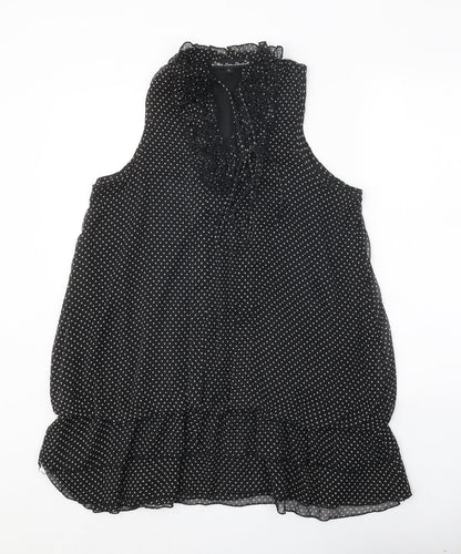 Mela London Womens Black Polka Dot Polyester A-Line Size L V-Neck Tie