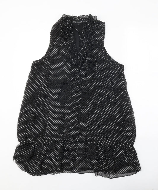 Mela London Womens Black Polka Dot Polyester A-Line Size L V-Neck Tie