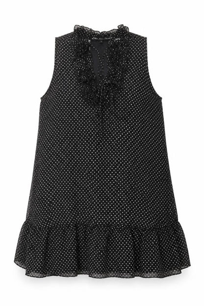 Mela London Womens Black Polka Dot Polyester A-Line Size L V-Neck Tie