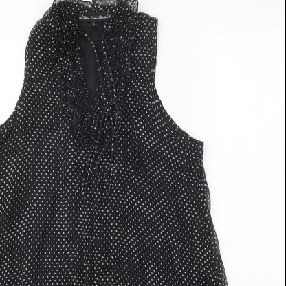 Mela London Womens Black Polka Dot Polyester A-Line Size L V-Neck Tie