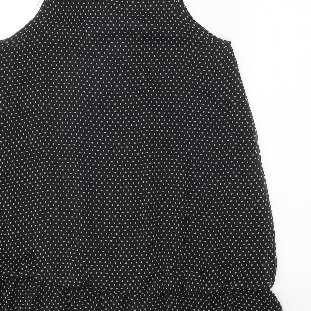 Mela London Womens Black Polka Dot Polyester A-Line Size L V-Neck Tie