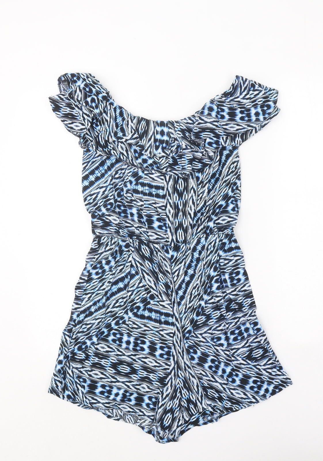 F&F Womens Blue Geometric Viscose Playsuit One-Piece Size 8 Pullover