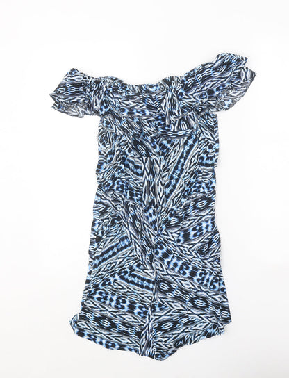 F&F Womens Blue Geometric Viscose Playsuit One-Piece Size 8 Pullover