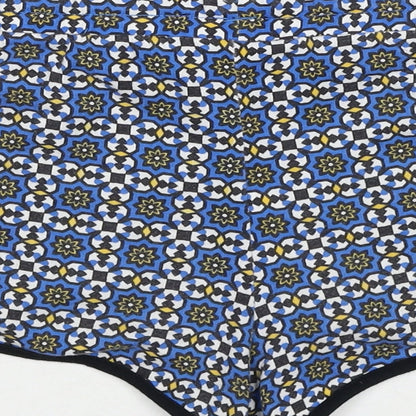 Topshop Womens Blue Geometric Polyester Sweat Shorts Size 10 Regular Drawstring