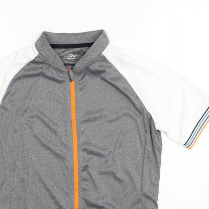 Crane Womens Grey Colourblock Polyester Basic T-Shirt Size 8 V-Neck Zip - Size 8-10