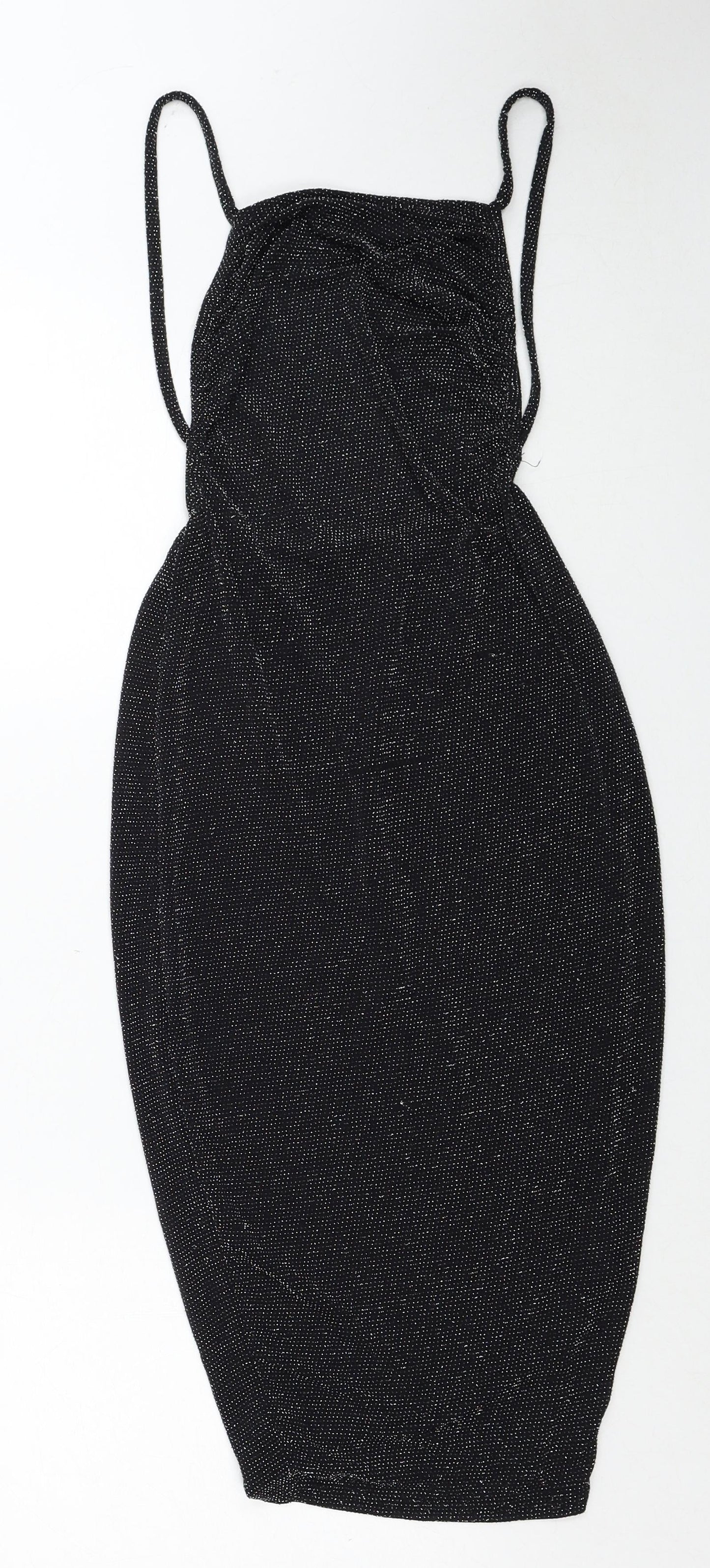 Boohoo Womens Black Nylon Pencil Dress Size 8 Square Neck Pullover