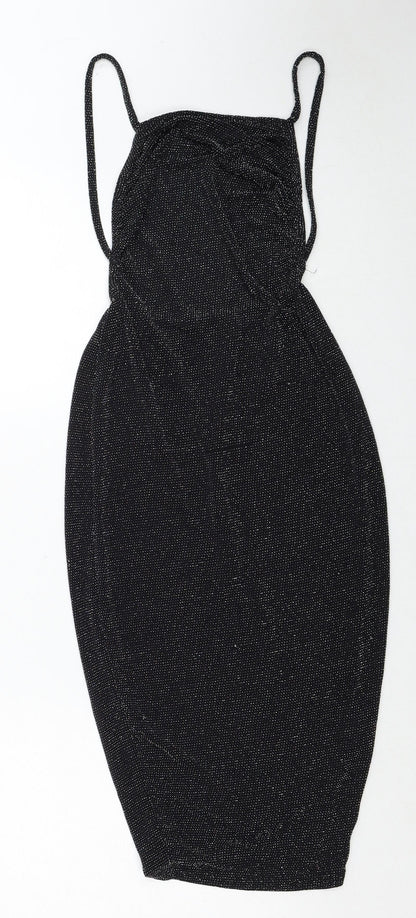 Boohoo Womens Black Nylon Pencil Dress Size 8 Square Neck Pullover