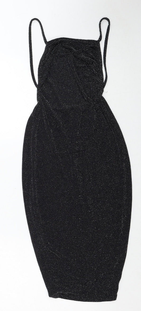 Boohoo Womens Black Nylon Pencil Dress Size 8 Square Neck Pullover
