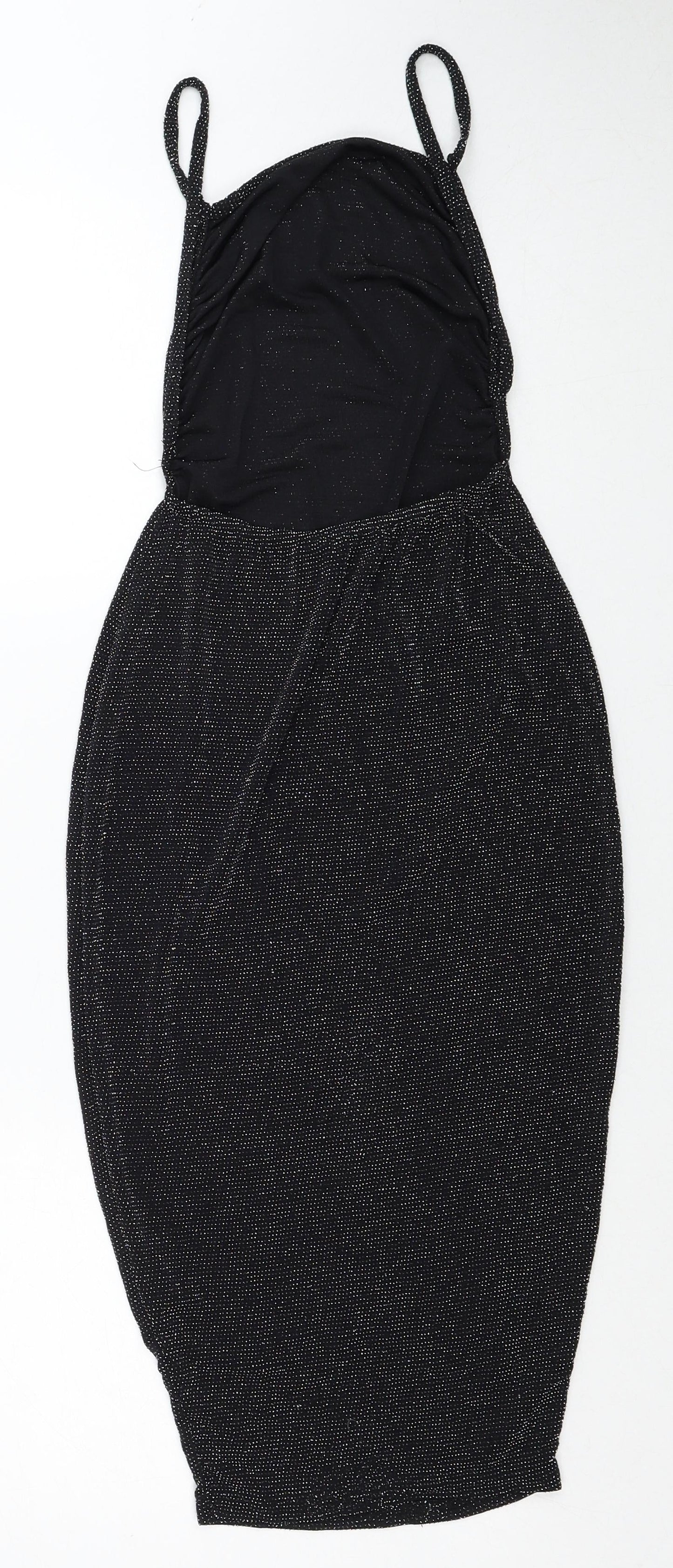 Boohoo Womens Black Nylon Pencil Dress Size 8 Square Neck Pullover