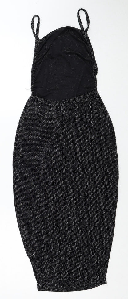 Boohoo Womens Black Nylon Pencil Dress Size 8 Square Neck Pullover