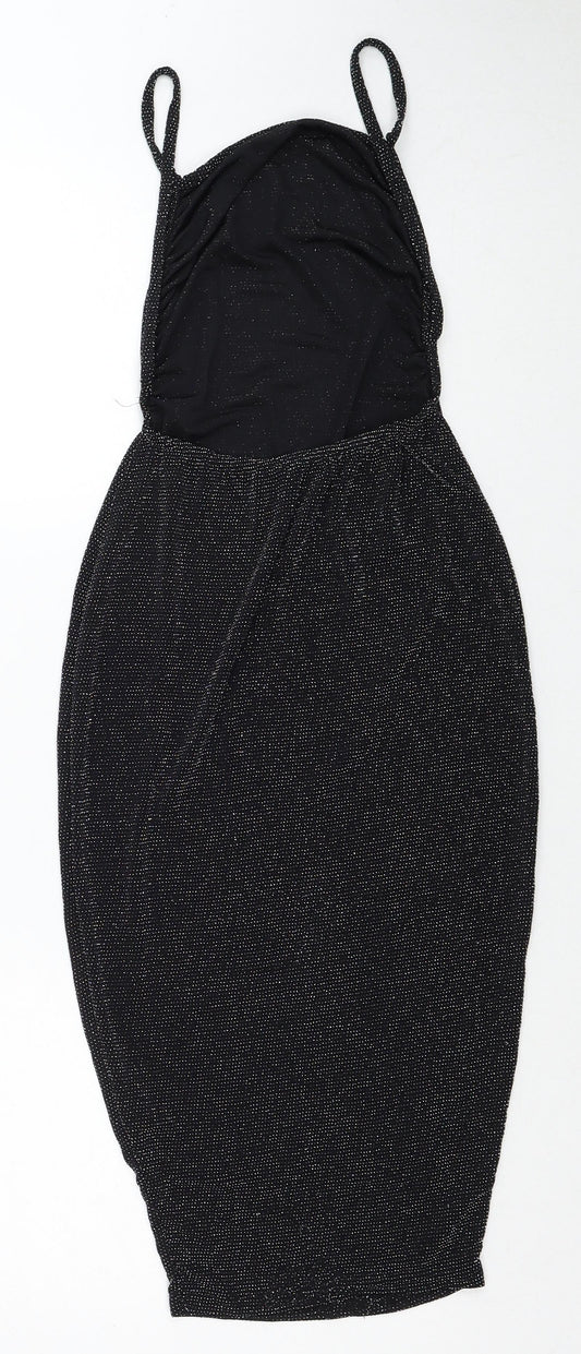 Boohoo Womens Black Nylon Pencil Dress Size 8 Square Neck Pullover