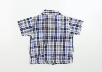 Stomp Boys Blue Plaid Cotton Basic Button-Up Size 6-9 Months Collared Button - Age 6-12 Months, Treasure Chest