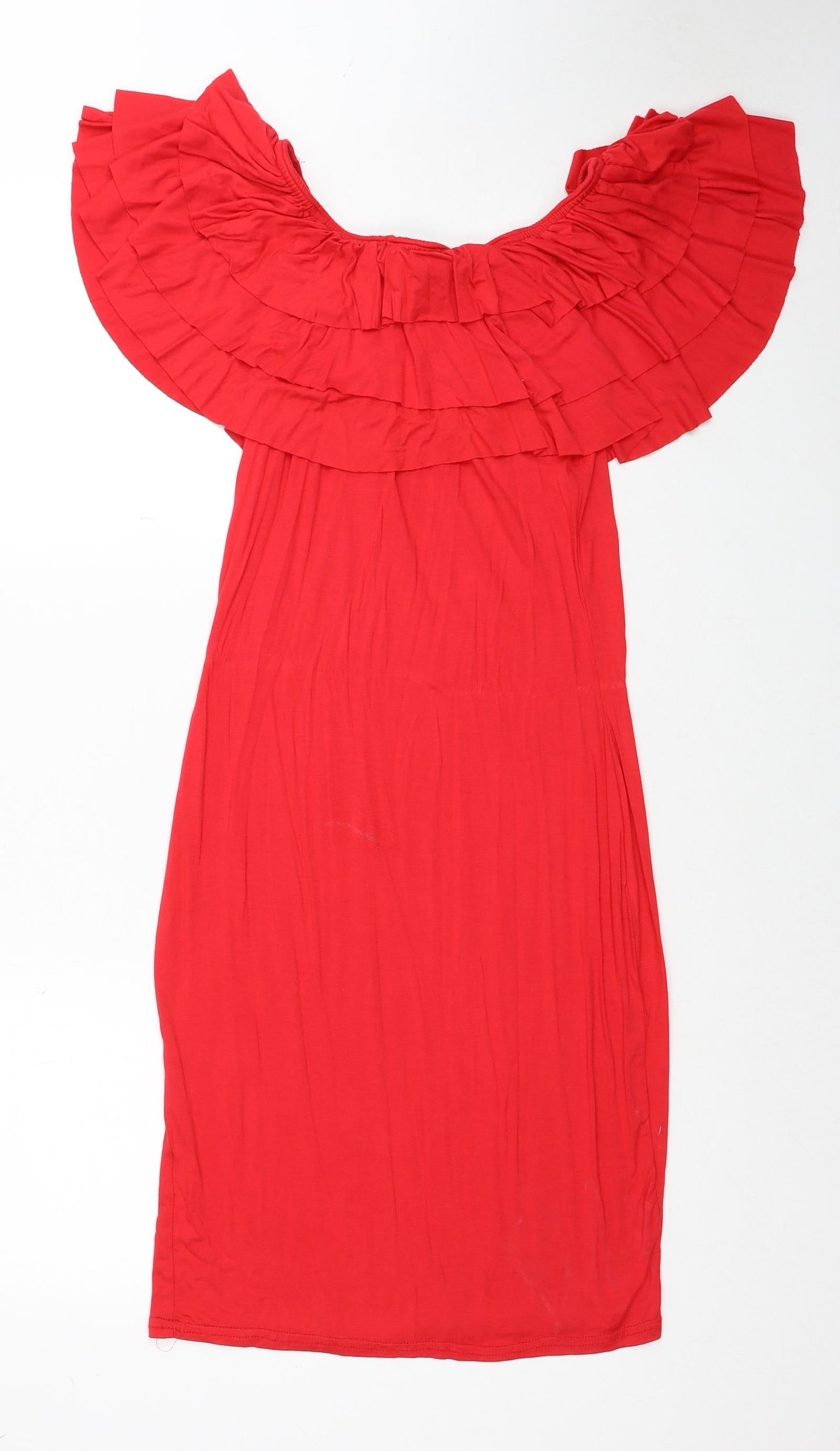 Babe Womens Red Viscose A-Line Size 10 Boat Neck