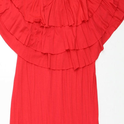Babe Womens Red Viscose A-Line Size 10 Boat Neck