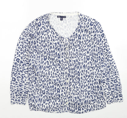 Gap Womens Blue V-Neck Animal Print Cotton Cardigan Jumper Size M - Leopard Print
