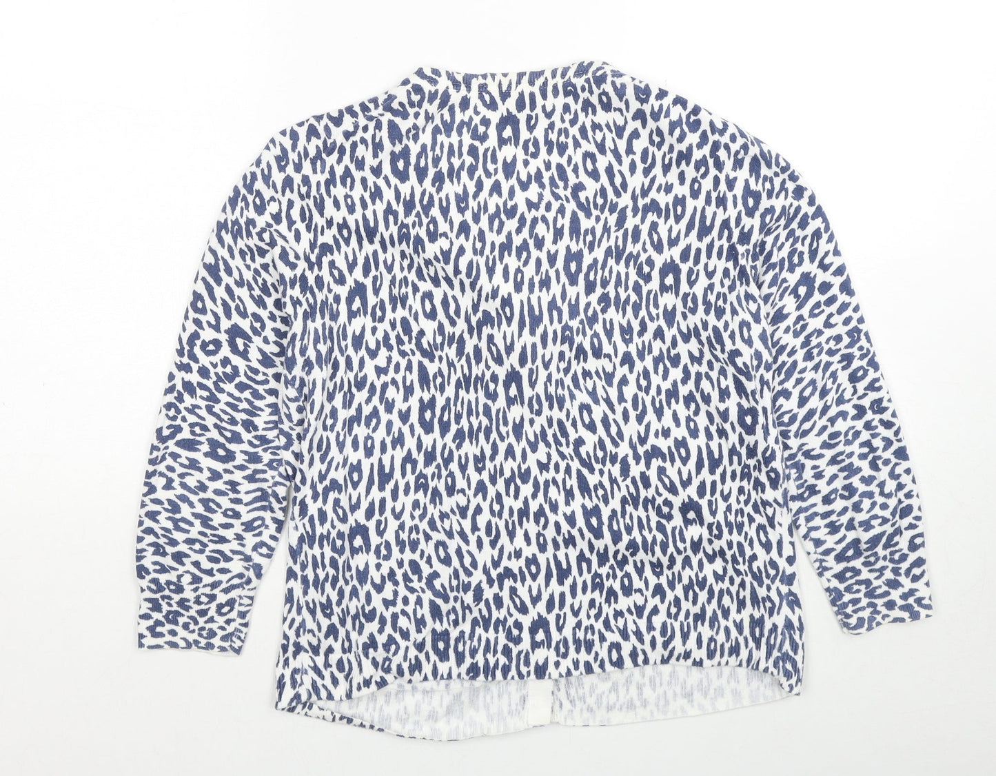 Gap Womens Blue V-Neck Animal Print Cotton Cardigan Jumper Size M - Leopard Print