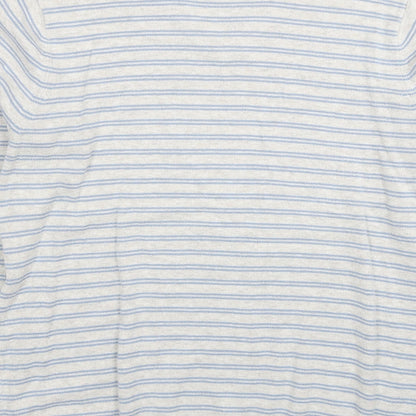 Marks and Spencer Mens Grey V-Neck Striped Cotton Pullover Jumper Size S Long Sleeve