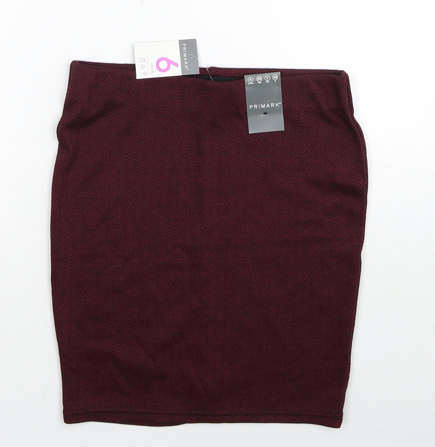 Primark Womens Red Geometric Polyester Straight & Pencil Skirt Size 6