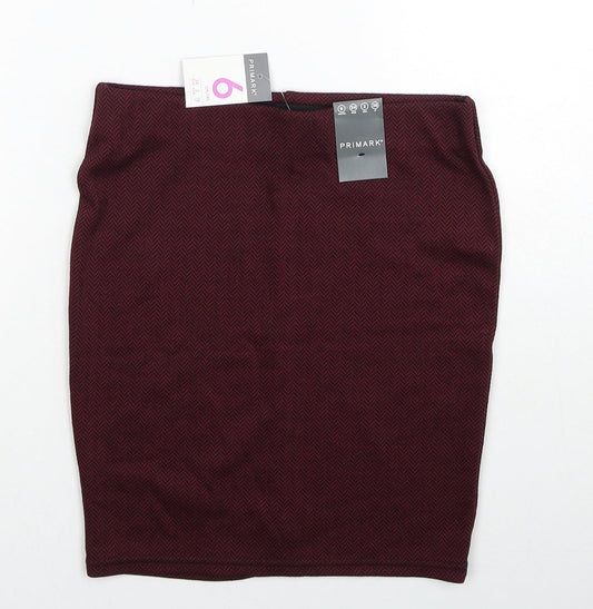Primark Womens Red Geometric Polyester Straight & Pencil Skirt Size 6