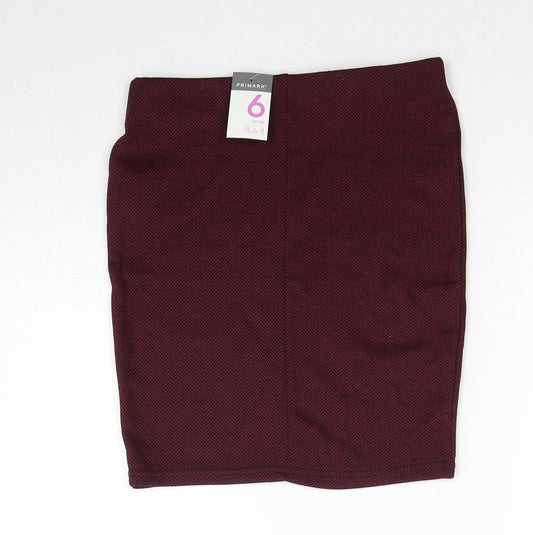 Primark Womens Red Geometric Polyester Straight & Pencil Skirt Size 6