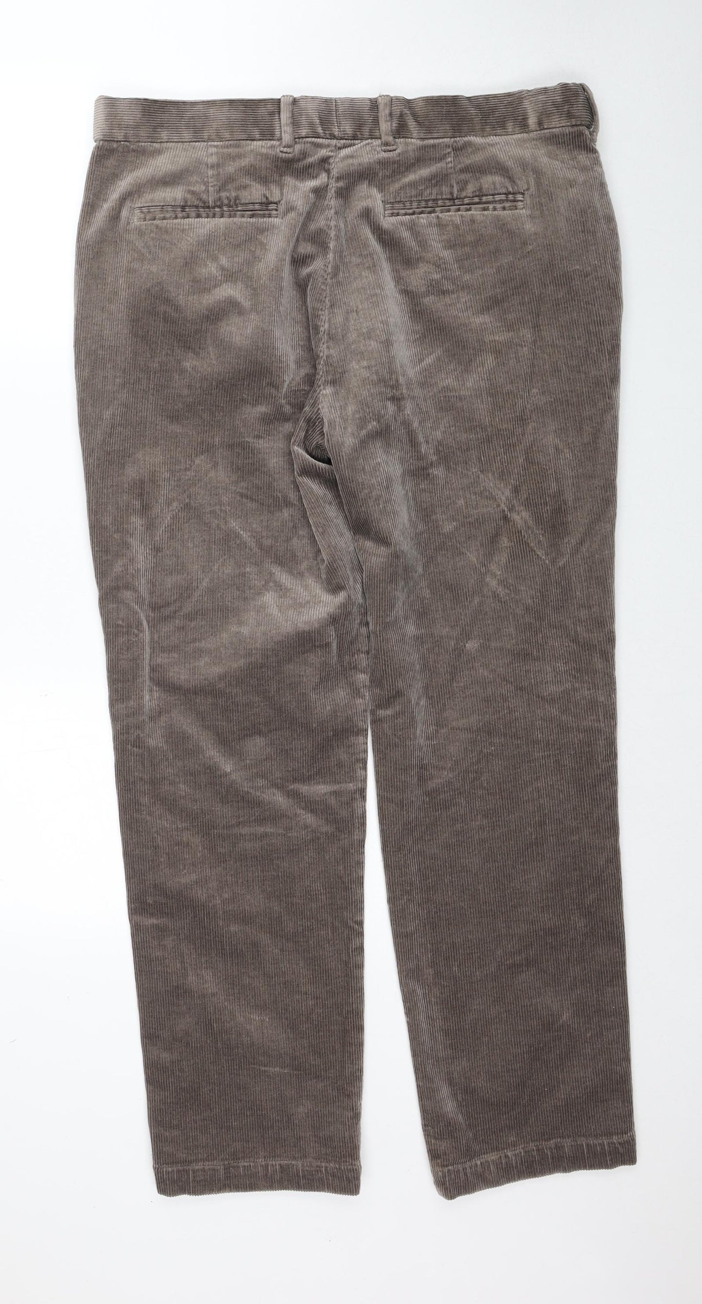 Marks and Spencer Mens Brown Cotton Trousers Size 38 in L31 in Regular Zip