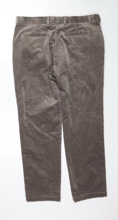 Marks and Spencer Mens Brown Cotton Trousers Size 38 in L31 in Regular Zip
