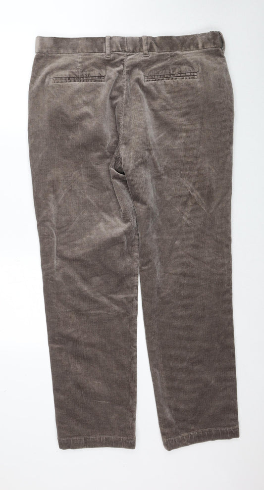 Marks and Spencer Mens Brown Cotton Trousers Size 38 in L31 in Regular Zip