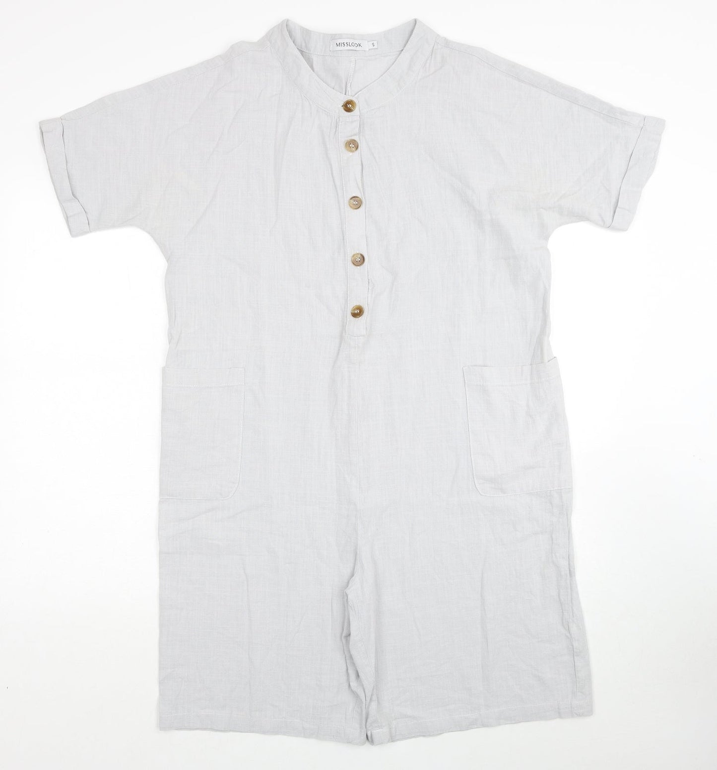 MissLook Womens Grey Cotton Romper One-Piece Size S Button