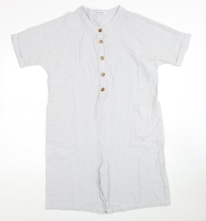 MissLook Womens Grey Cotton Romper One-Piece Size S Button