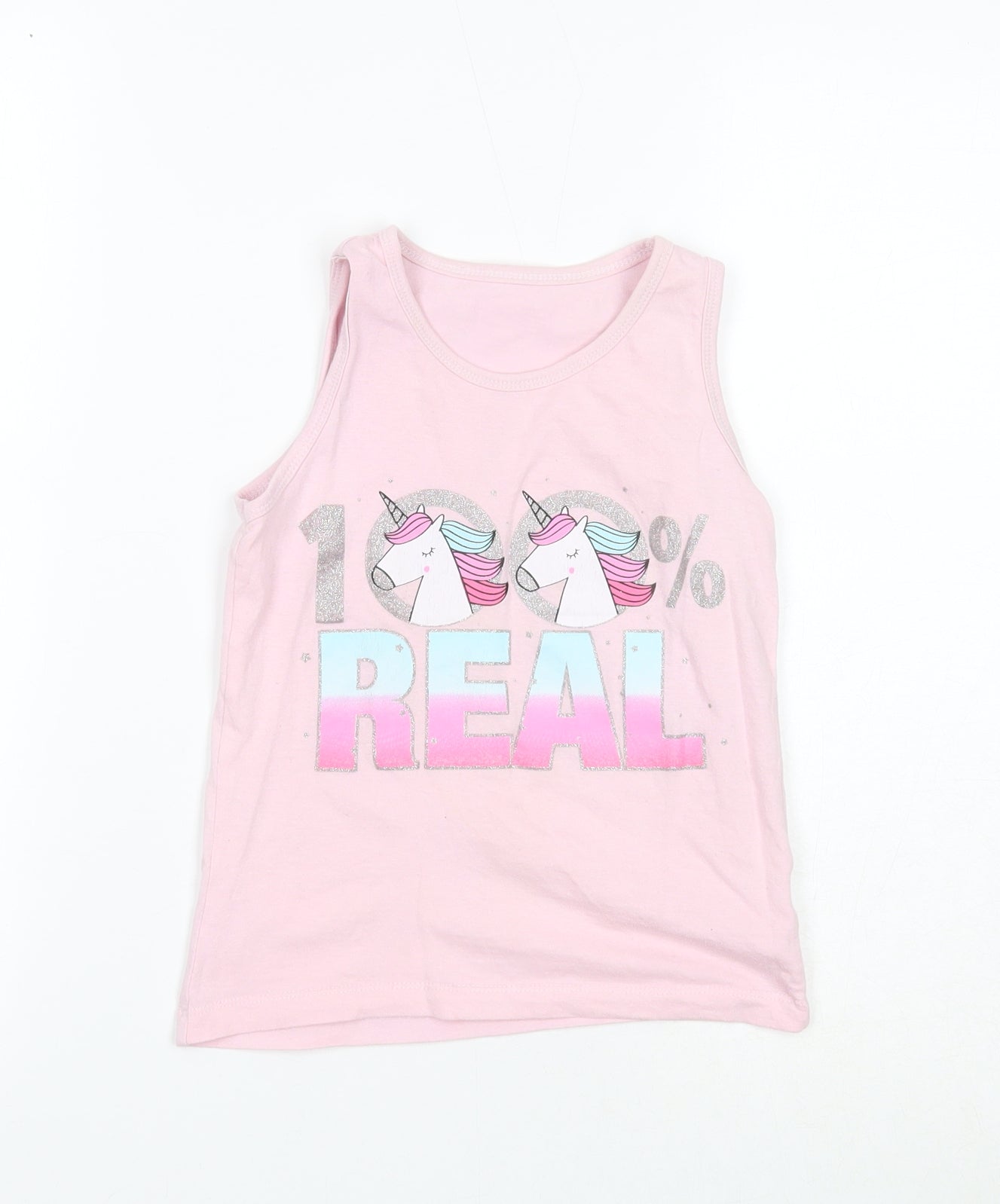 Preworn Girls Pink Cotton Basic Tank Size 7-8 Years Round Neck Pullover - 100% Real