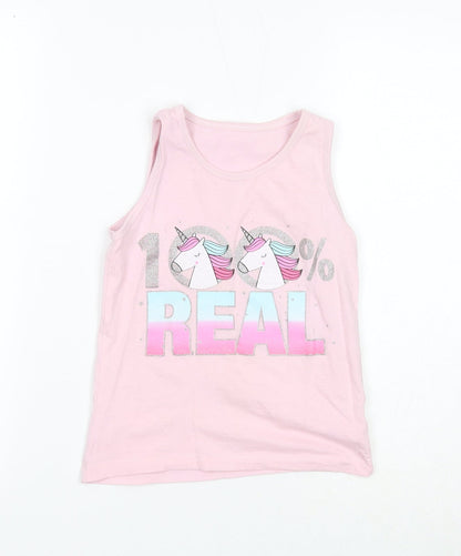 Preworn Girls Pink Cotton Basic Tank Size 7-8 Years Round Neck Pullover - 100% Real