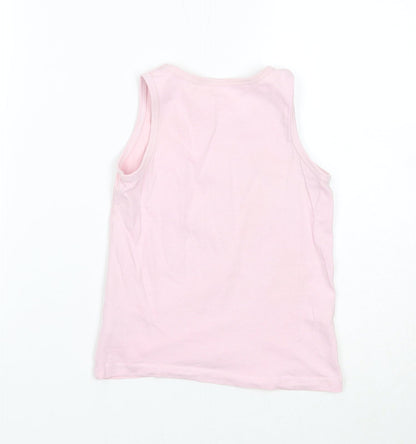 Preworn Girls Pink Cotton Basic Tank Size 7-8 Years Round Neck Pullover - 100% Real