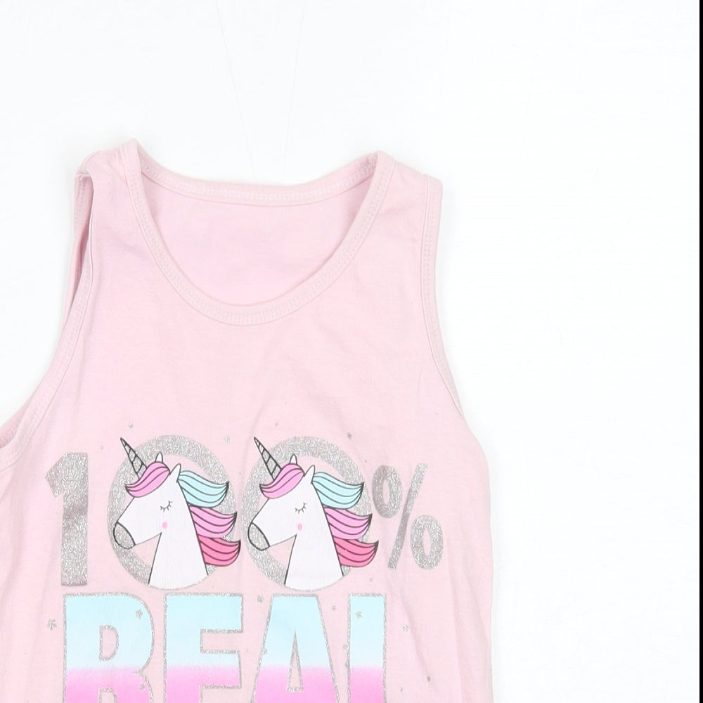 Preworn Girls Pink Cotton Basic Tank Size 7-8 Years Round Neck Pullover - 100% Real