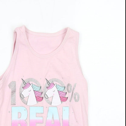 Preworn Girls Pink Cotton Basic Tank Size 7-8 Years Round Neck Pullover - 100% Real