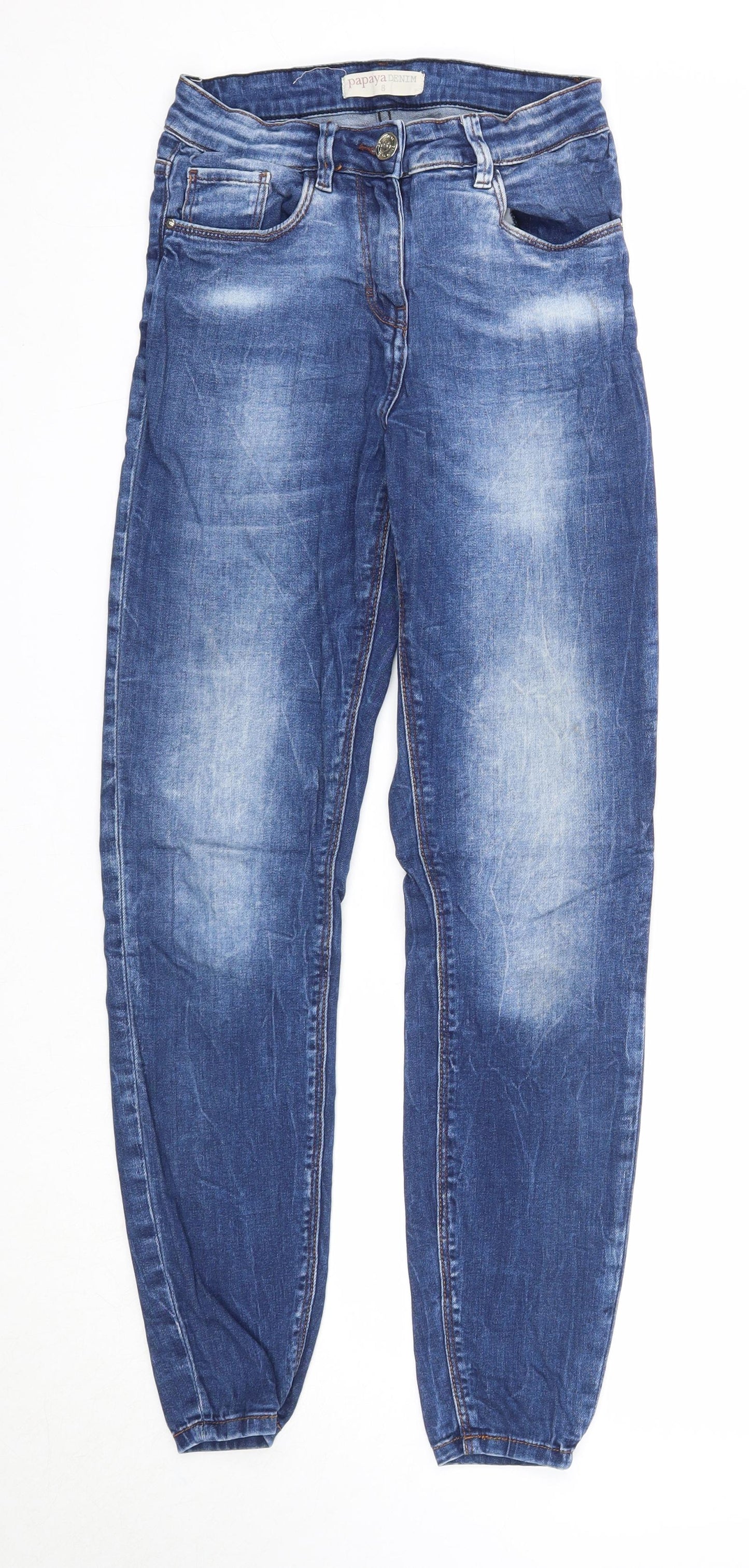Womens UK Size 8 Papaya Regular Fit Straight Blue Jeans
