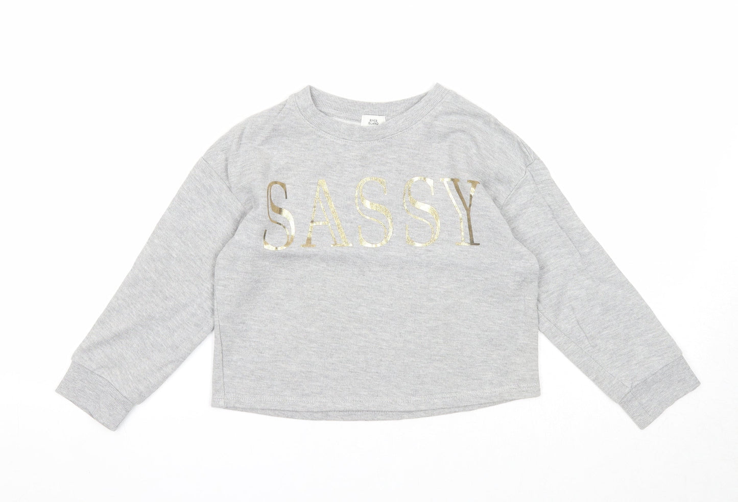 River Island Girls Grey Cotton Pullover Sweatshirt Size 5-6 Years Pullover - Sassy