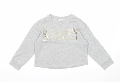 River Island Girls Grey Cotton Pullover Sweatshirt Size 5-6 Years Pullover - Sassy