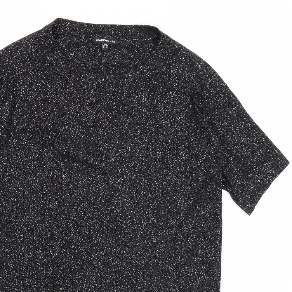 Womens UK Size 8 Warehouse Black Basic T-Shirt
