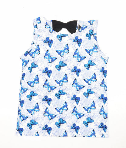 Originals Womens Blue Geometric Viscose Basic Tank Size 14 Boat Neck - Butterfly Pattern