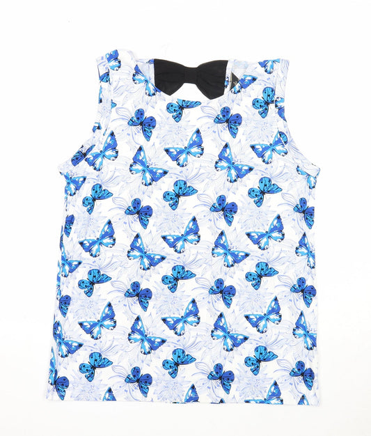 Originals Womens Blue Geometric Viscose Basic Tank Size 14 Boat Neck - Butterfly Pattern